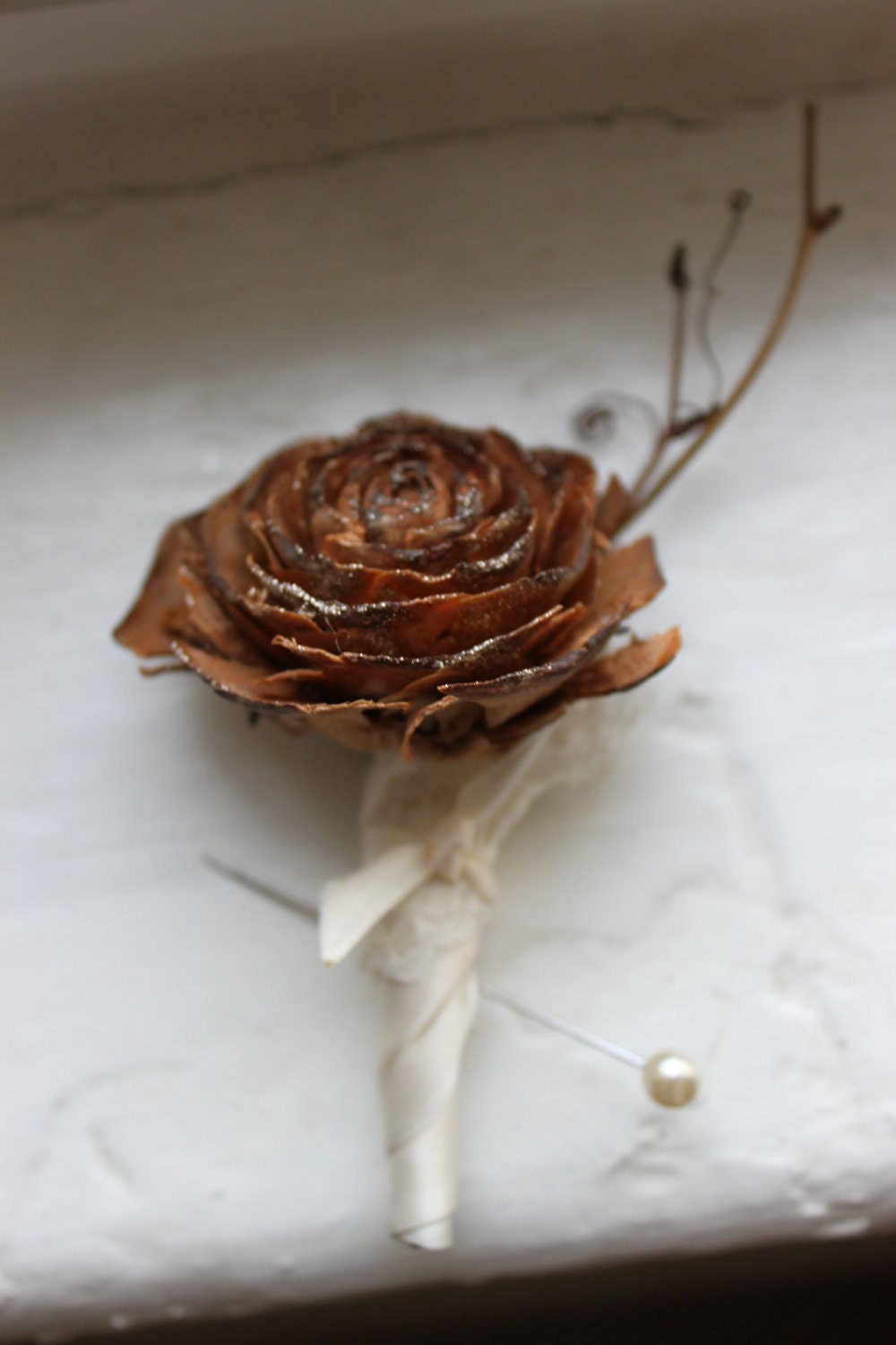 Cedar Roses and Lace Wedding Bouquet & Boutonniere