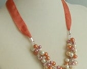 BRIDESMAID GIFT Ivory, Hot Pink & Coral Pearl Cluster Wedding BRIDAL Necklace