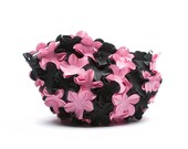 Vintage Style Cosmetic Bag out of Bathing Cap  - Black & Pink - Multi floral