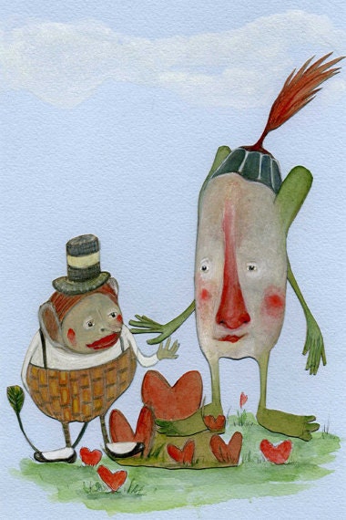 In The Love Patch 8 x 10 matted water color giclee fine art print watercolor illustration painting