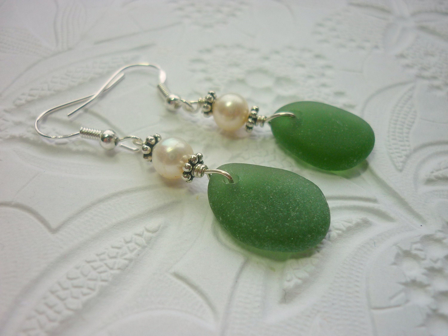 Sea Glass Earrings Teal Green - Beach Seaglass Wedding