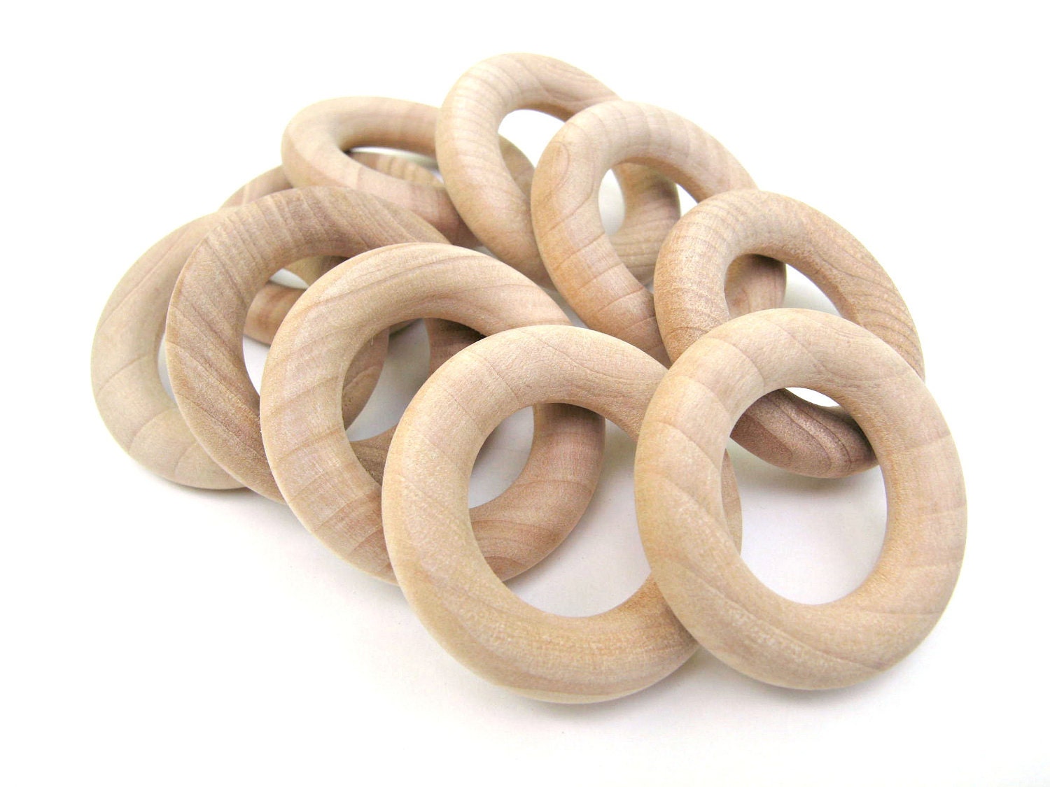 50 Small Wooden Rings - 1 3/4 Inch (44 mm) - Natural Unfinished Wood Toss Rings