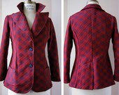 navy and red plaid double knit blazer