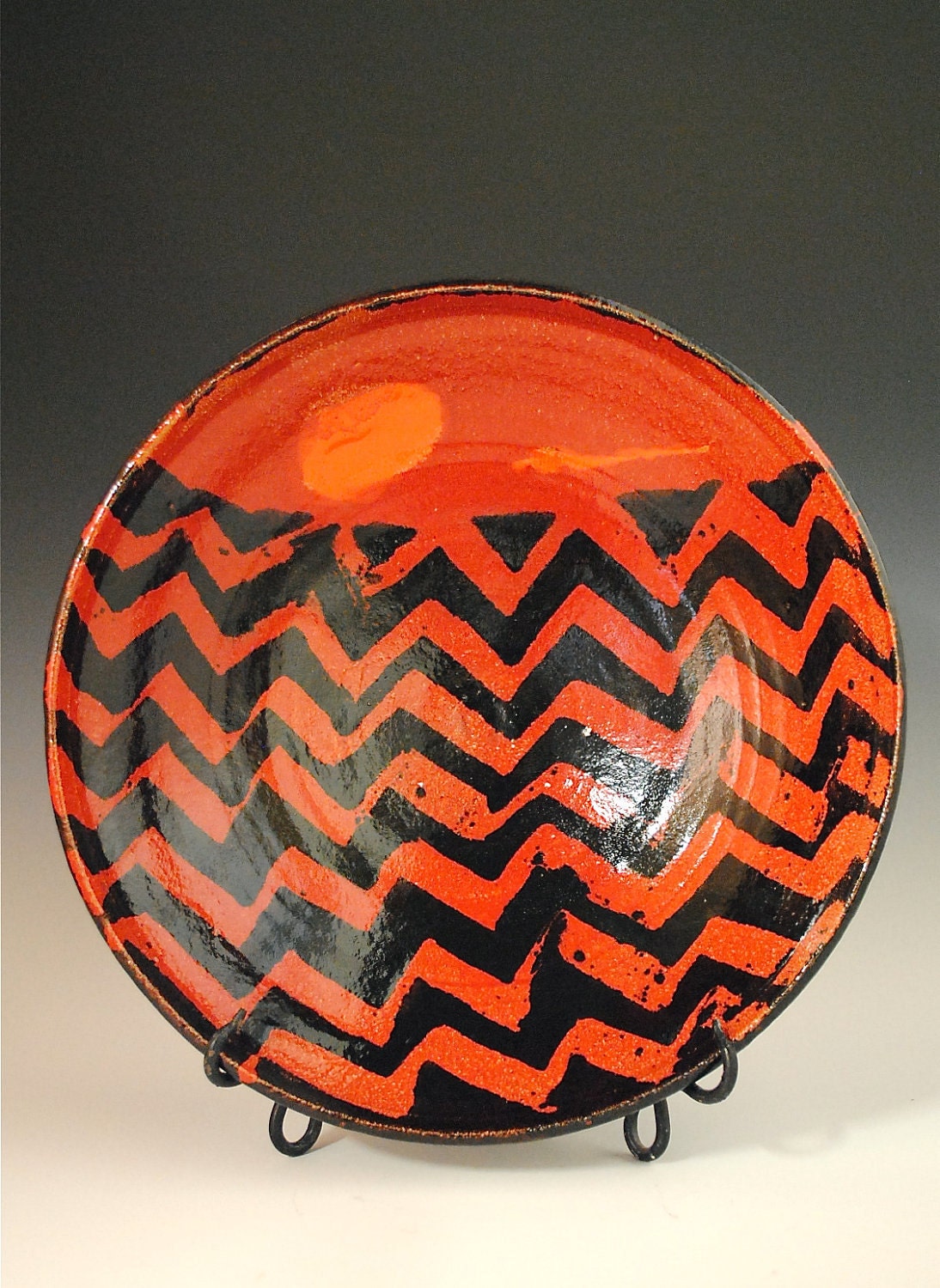 Serving Bowl: Red and Black Ceramic Bowl Functional Pottery