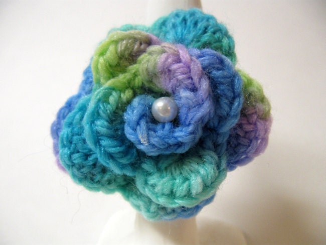 Crochet Rose Ring- Rainbow