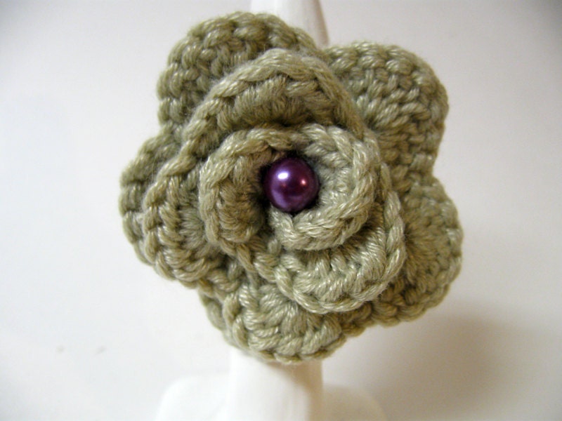 Crochet Rose Ring- Eucalyptuse Green