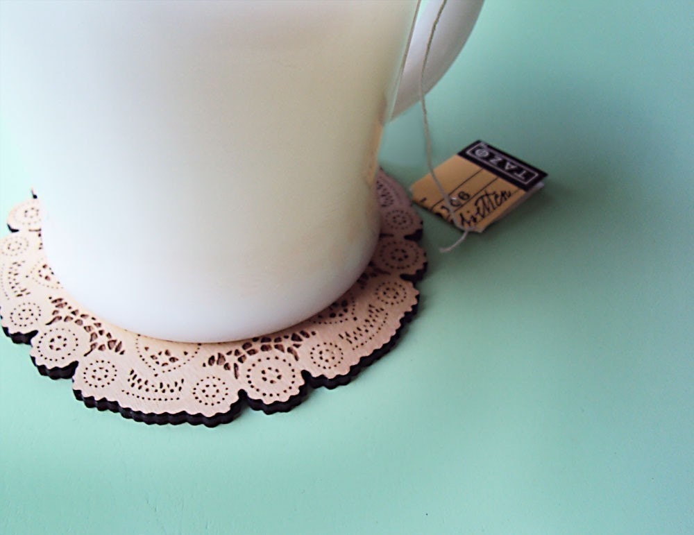 doily coasters for tea lover or coffee lover - uncommon