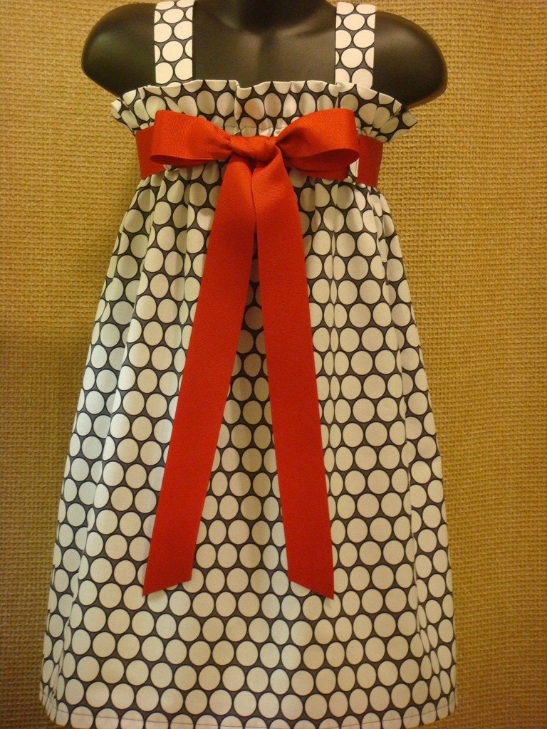 Gray and White Polka Dot Dress with Interchangeable Ribbon Belt
