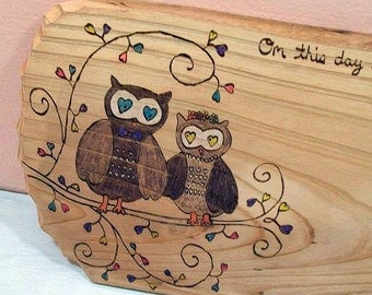 Wedding Guest Book Alternative Wood Burned Owls