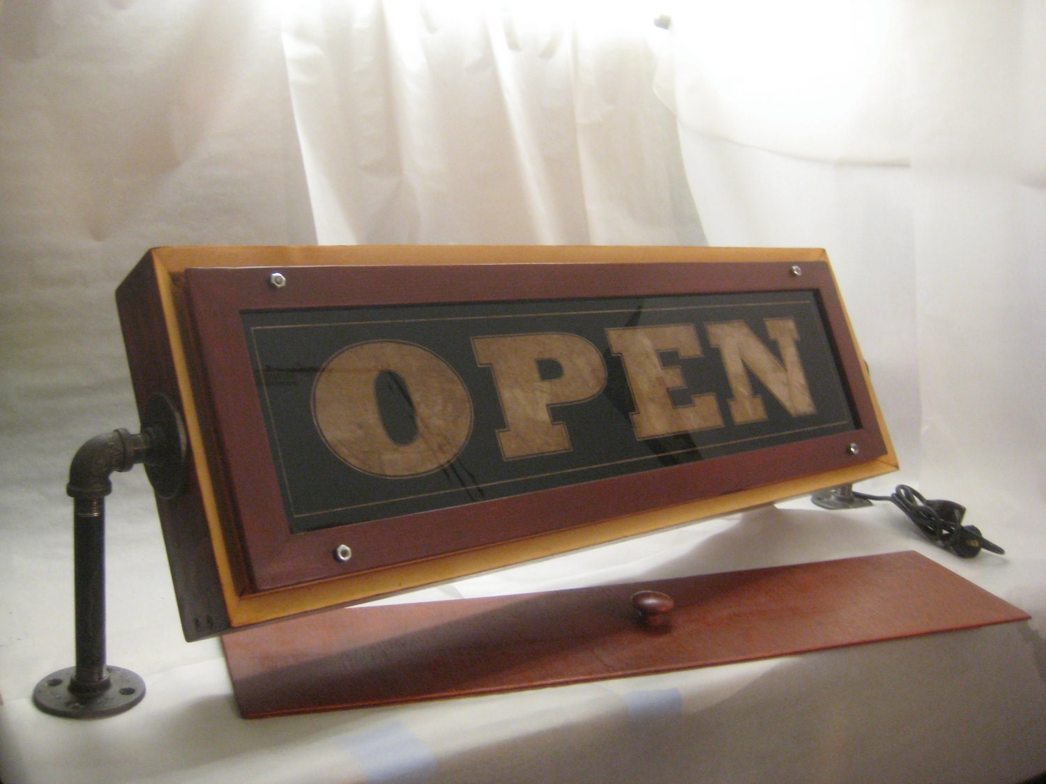 Custom Handmade Wood and Neon OPEN/CLOSED Sign