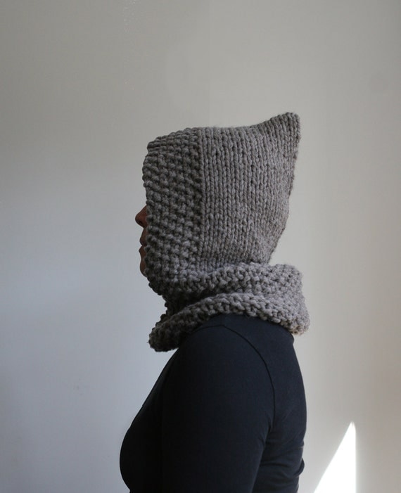 Hand Knit, Hooded Cowl. Soft Merino Wool, in Undyed Barley.
