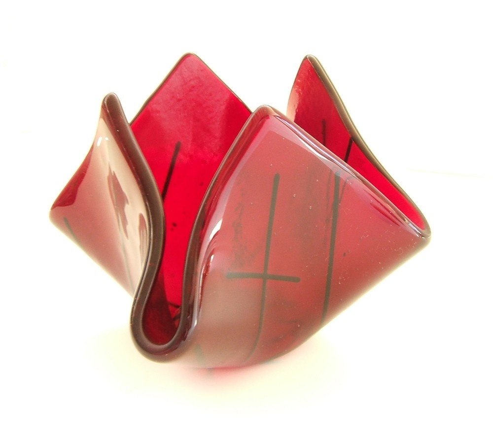 Ruby Red Glass Vase l Candy Dish Bowl l Candle Holder - Hostess Gift