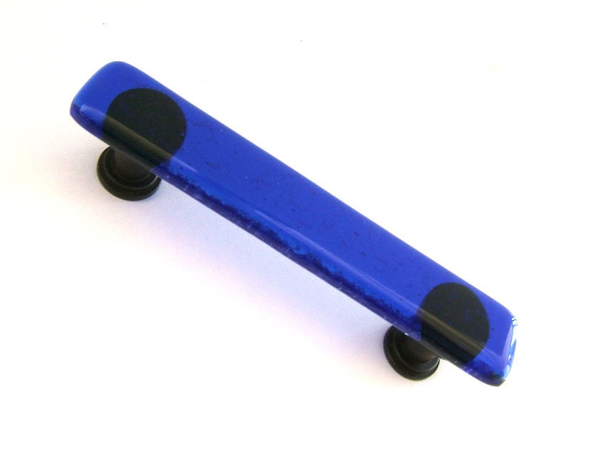 Cobalt Blue Drawer Glass Pull or Cabinet Handle - Custom screw placement and sizes