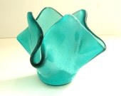 Aqua Art Glass Vase l Candy Dish Bowl l Candle Holder