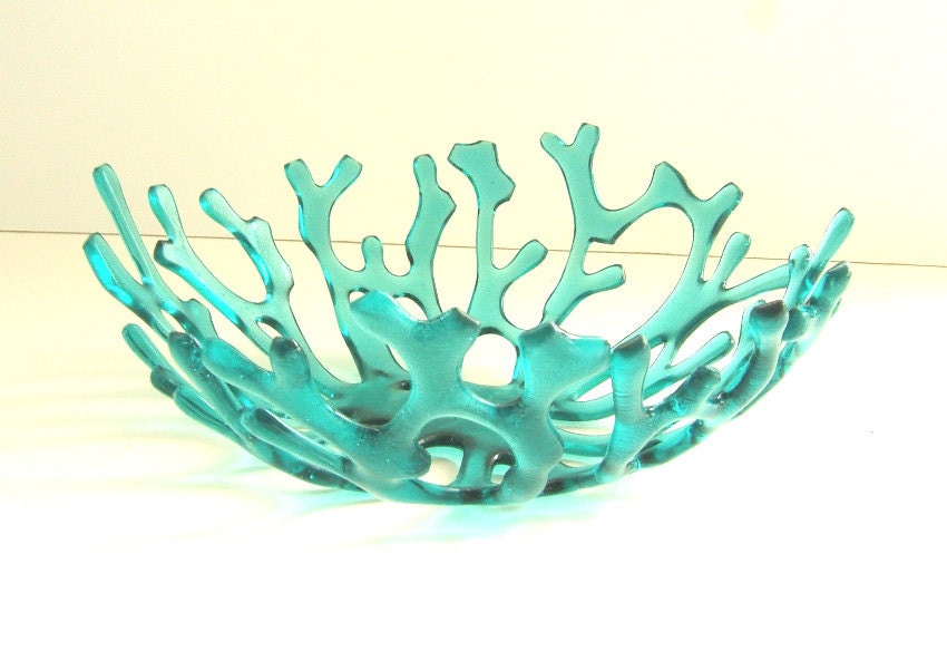 Nectarine Orange Art Glass Ocean Beach Sea Coral Bowl