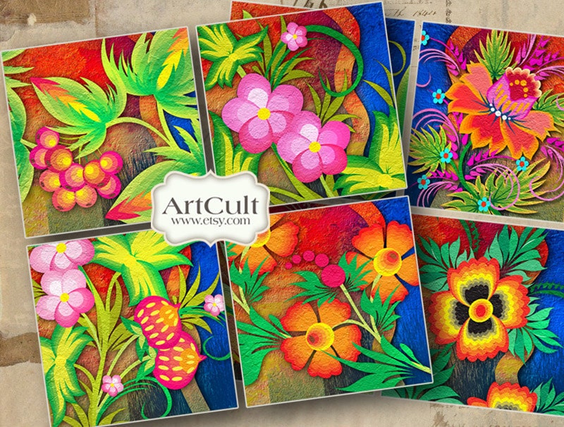 ENCHANTED GARDEN - 3.8x3.8 inch Images for Coasters/ Greeting cards /magnets/ gift tags/ printable digital download/ fall images