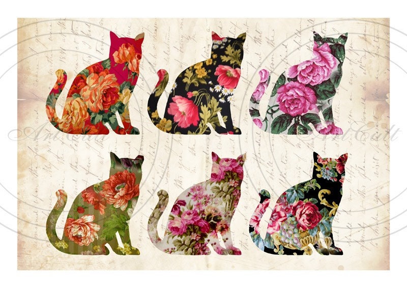 Floral Cats - Digital Sheet - Download and Print
