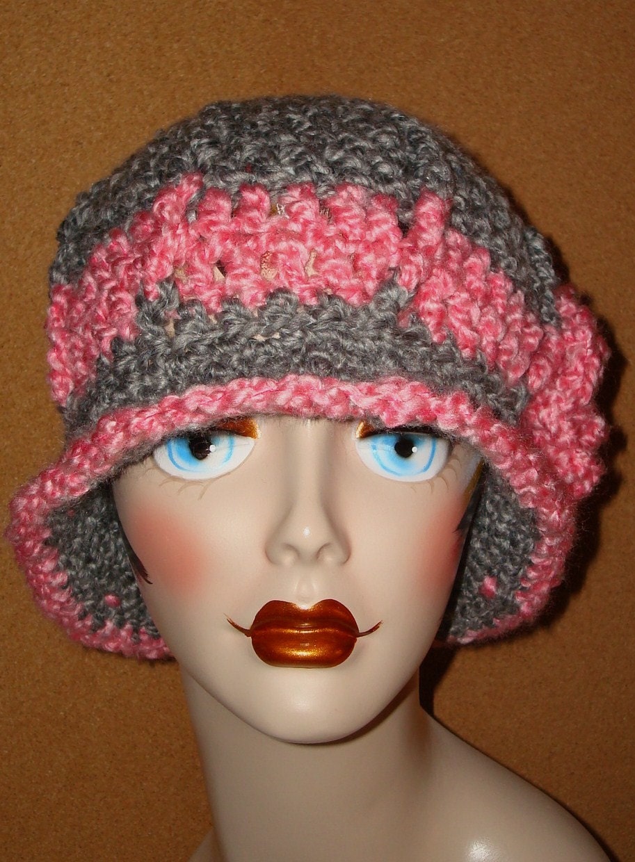 1920's Style Hand Crochet Ribbed Homespun Cloche Flapper Hat