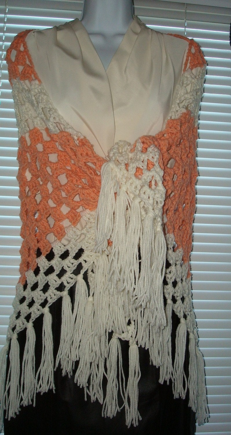 Beautiful Two Color Hand Crochet Triple Cluster Stitch Shawl