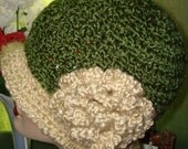 Adorable Hand Crochet 1920'S Style Cloche Flapper Hat with Matching Rose Flower