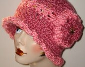 Stunning 1920's Style Hand Crochet Ruffle Trimmed Cloche Flapper Hat/Pinks/Clearance