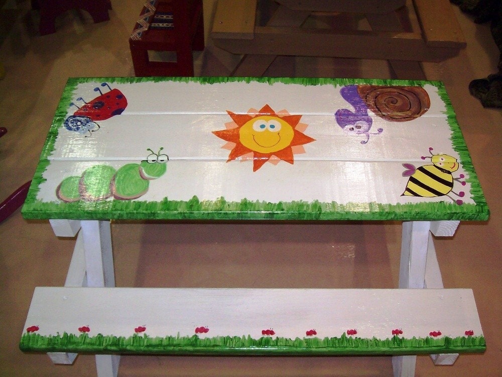Hand painted childrens picnic table watermelon design