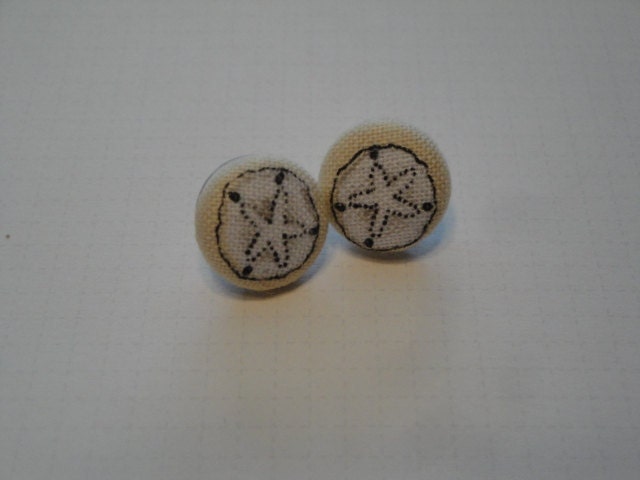 Sand Dollar Fabric Covered Button Stud Earrings