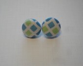 Fabric Covered Button Stud Earrings