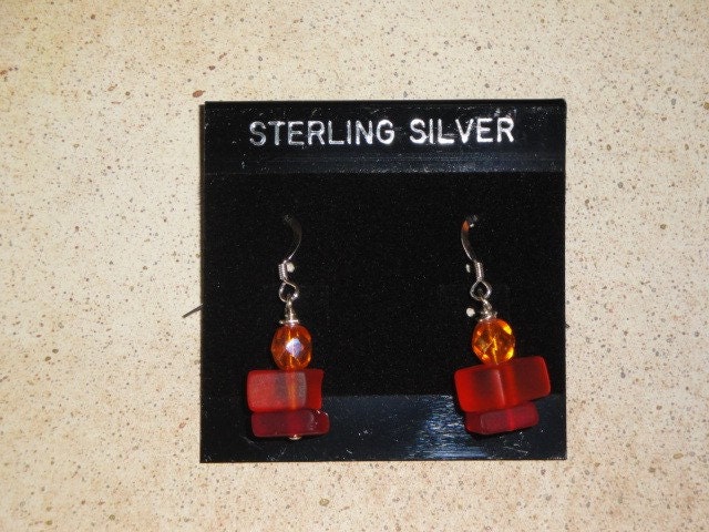 Orange Sea Glass and Sterling Silver Earrings -- So fun