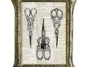 Victorian SCISSORS Vanity Toiletries dictionary print book page art print on dictionary page dictionary art print FREE SHIPPING usa canada