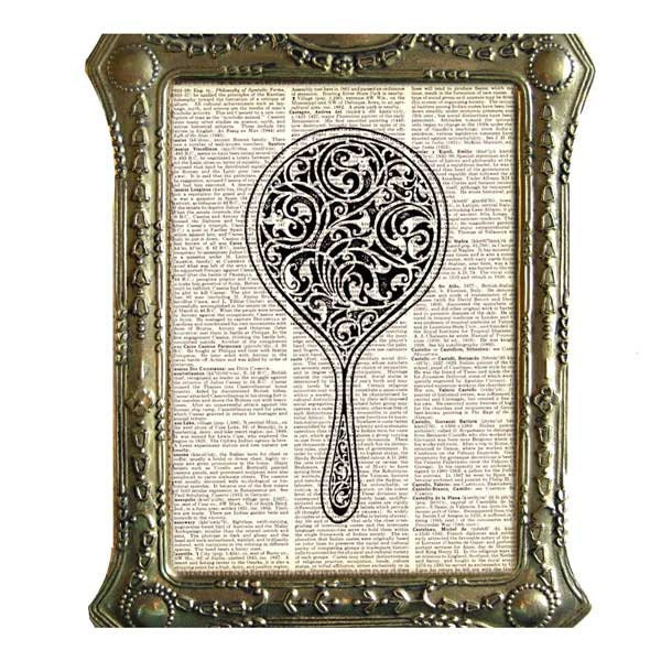 VANITY MIRROR illustration art print Victorian Toiletries Vintage Handmade upcycled dictionary print book page art print 8x10
