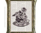 Dictionary print ROSE TEA CUP kitchen dining decor book page art print spice kitchen 8x10 black white victorian decor