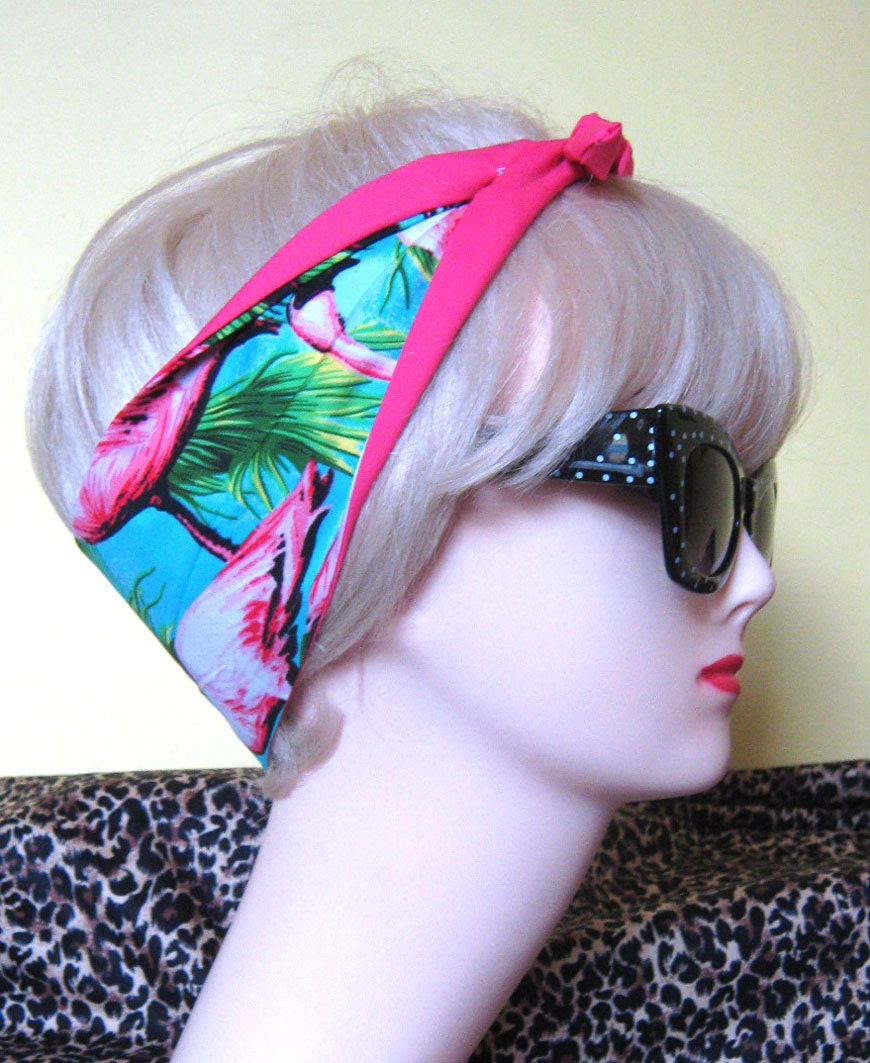 Hot Pink Flamingo Rockabilly Hair Tie Head Scarf by Dolly Cool