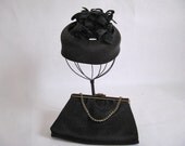 Vintage BLACK CLUTCH - Satin Wedding Handbag - 1960s Bridesmaid Purse