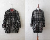 Vintage WOOL COAT - Penguin Fashions Camping Jacket - 1960s Black White Plaid