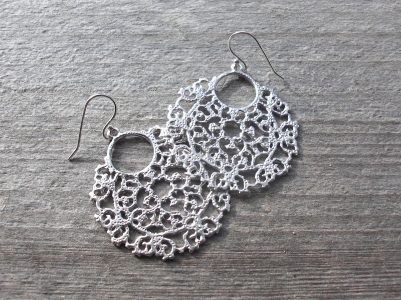 Boho Silver FILIGREE EARRINGS - Beach Wedding Jewelry - Bohemian Jewelry - Beach Bohemian Earrings
