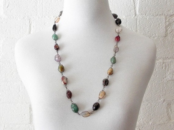 Vintage BOHEMIAN NECKLACE - 70s Hippie Boho Stone Necklace Jewelry