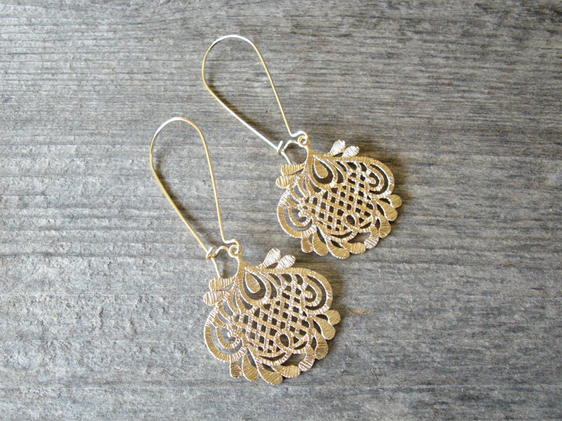 Gold FILIGREE EARRINGS - Chandelier Bohemian Earrings - Bridesmaid Wedding Jewelry - Bohemian Jewelry