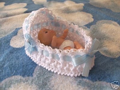 Miniature ooak Thread Crochet bassinet 3 inch HEIDI OTTblue