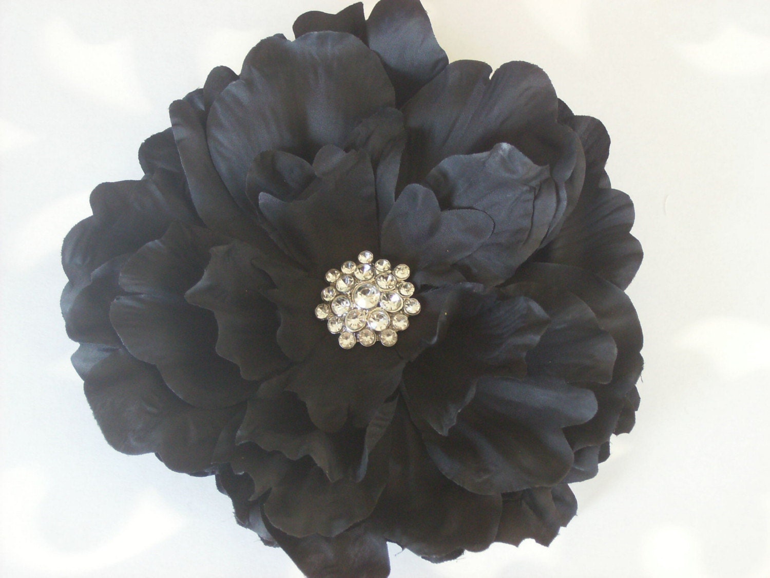 Boutique Rhinestone Jeweled Large Peony Hair Clip or Brooch Pin----------BLACK ONYX--------