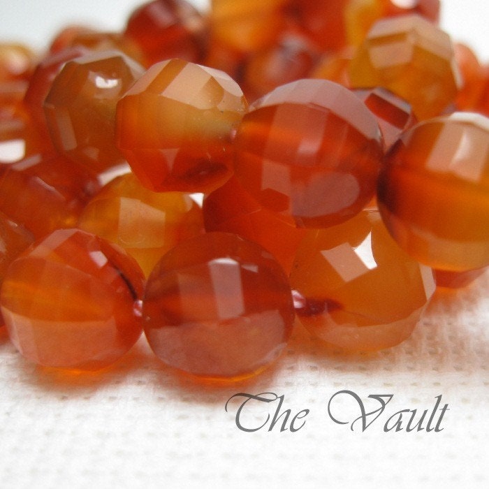 Carnelian faceted beads, unusual faceting,  8mm, 6 gemstone beads