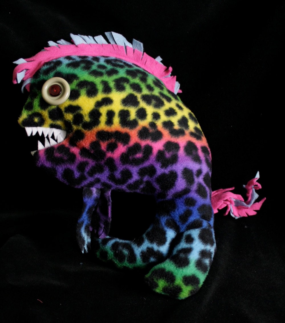 Mike the Murloc cozy soft plush monster stuffed toy pillow rainbow multi colored -inspired by World of Warcraft Murlocs