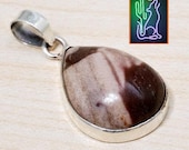 Sterling Silver Natural Zebra Jasper Pendant Necklace on 20 inch 1.5 mm Box Chain