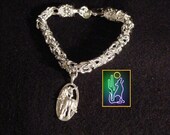 Sterling Silver 925 Plated 8 inch 6mm Byzantine Chain Bracelet with Solid Sterling Unicorn Pendant