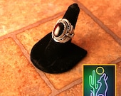 Large Mens Sterling Silver Leaf Bezel Onyx Cabochen Ring