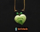 Green HeartOn Pendant Leather Rope Necklace