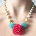 Flower Necklace Bridesmaid Jewelry Red Necklace Beaded Jewelry Bib Statement Necklace Single Strand