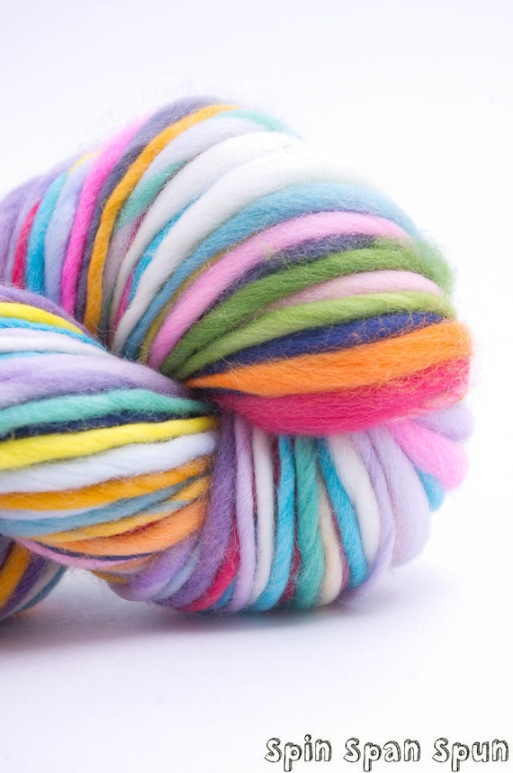 Just a Rainbow, HandSpun and Hand Painted Organic Merino Yarn, 85 yards, heavy worsted