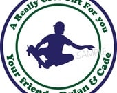 Personalized Stickers,  Skater, Skate Board, Gift Sticker, Children, Kids,Party, Favor stickers, Seals, Labels, Tags, Custom, Set of 24