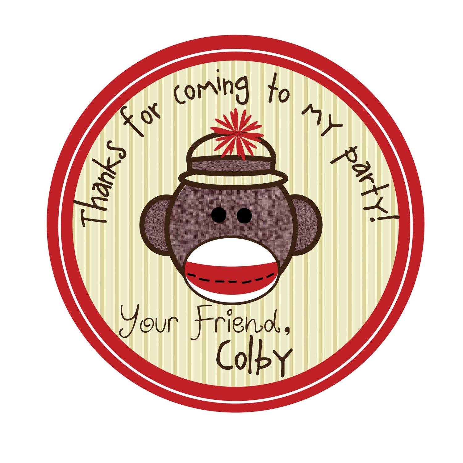 Sock Monkey,Birthday,Personalized Stickers,Birthday,kids,Party,Favor stickers,Personalized Sticker Labels Set of 24 Il_170x135
